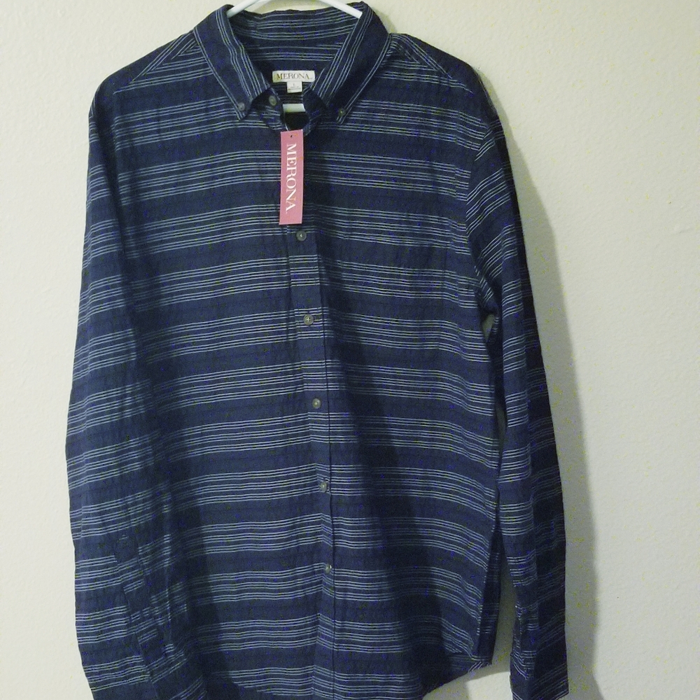 Merona Women's Blue Striped Long Sleeve